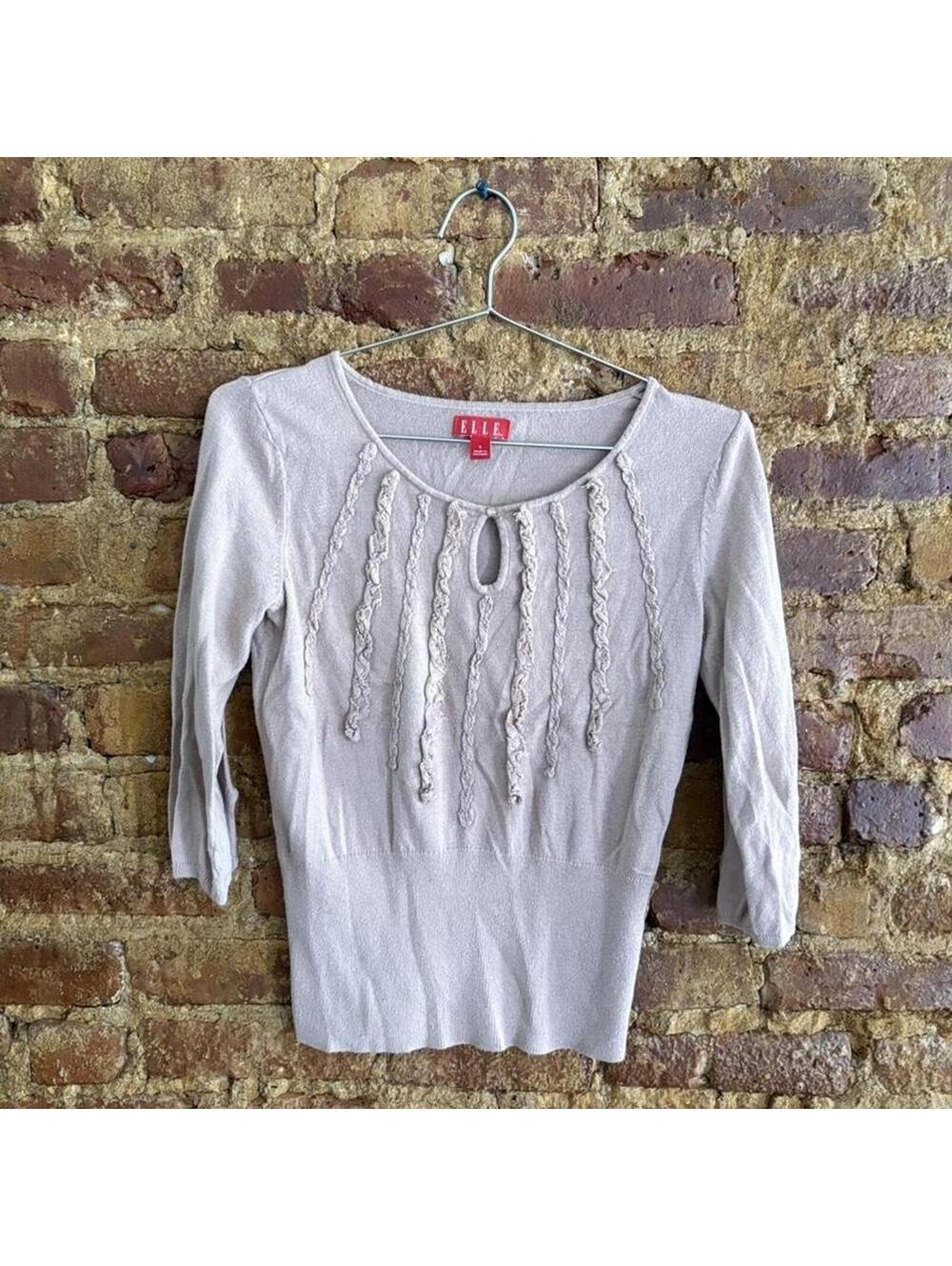 Vintage Elle Tan and Cream Keyhole Cutout Top